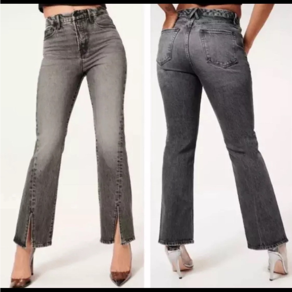 GOOD AMERICAN CURVE STRAIGHT SLIT BOTTOM JEANS 8/29 Gray